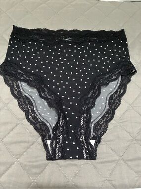 Maurices Black & White Polka Dot Lace-Trim High-Waist Briefs